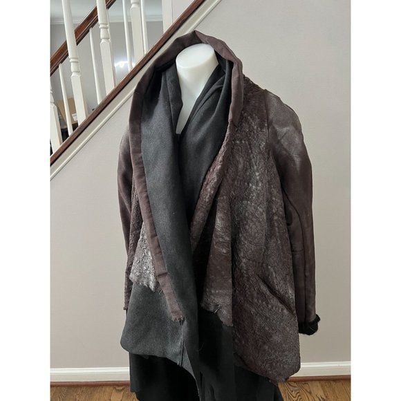 SIMONA TAGLIAFERRI Wool Leather Draped Asymmetric Layered Jacket Coat Size Small - Picture 7 of 12